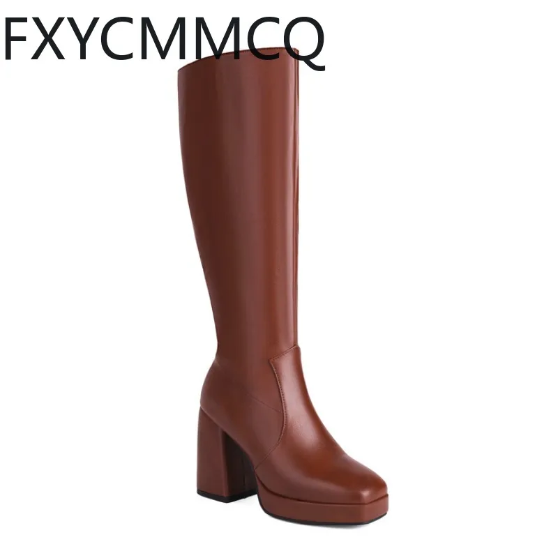 

2024 Autumn/winter New Leather Spicy Ma Chunky Heel Waterproof Platform Boots 525-26