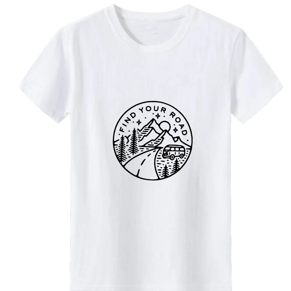 

FIND YOUR ROAD T-SHIRT WOMEN Cotton Harajuku T Shirts for Women Top Short Sleeve Loose Camiseta Mujer White Tee Shirt Femme