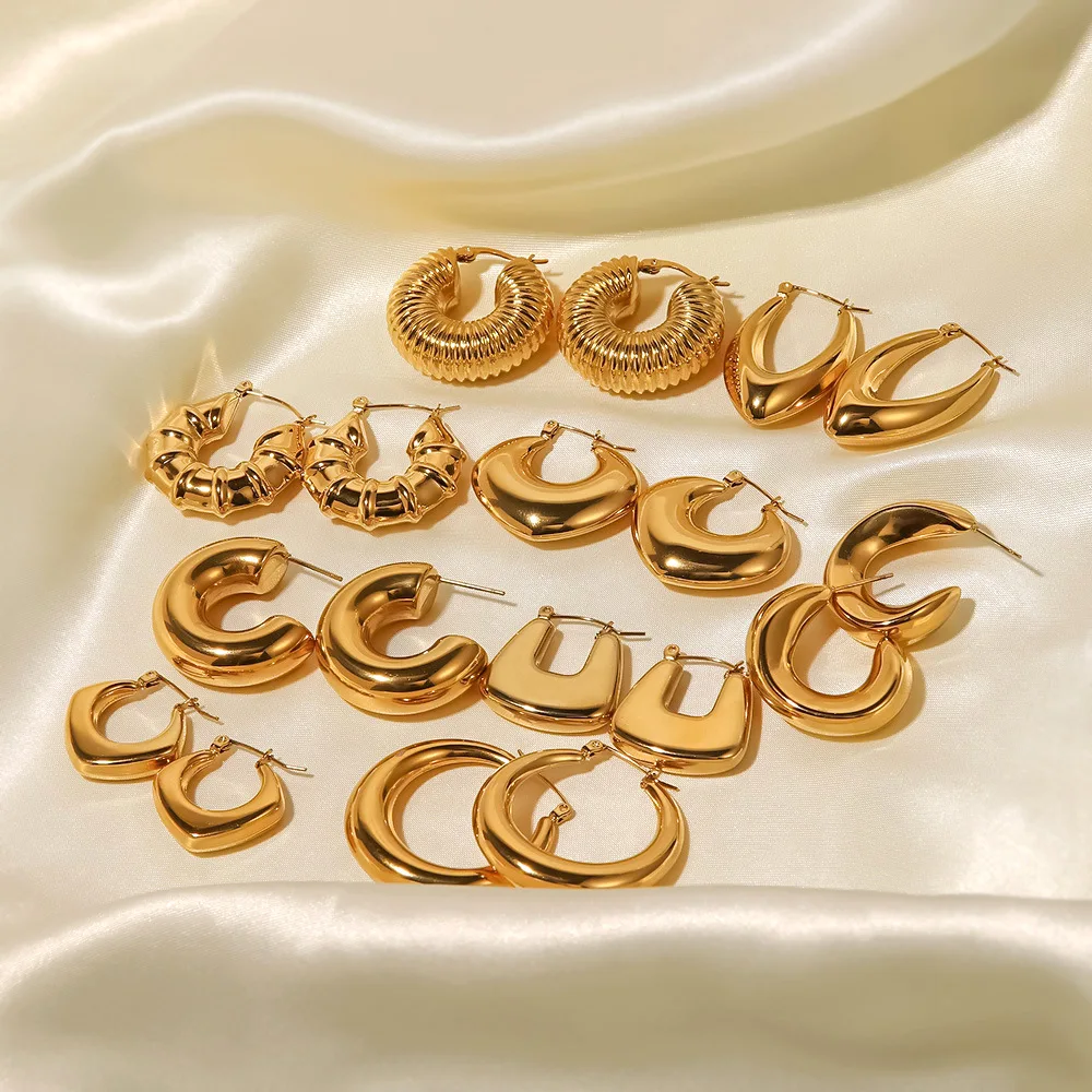 Pendientes De Aro Gruesos Chapados En Oro 14k - Joyería De Moda Para Mujer, Regalo Cumpleaños O Navidad, Varios Colores
