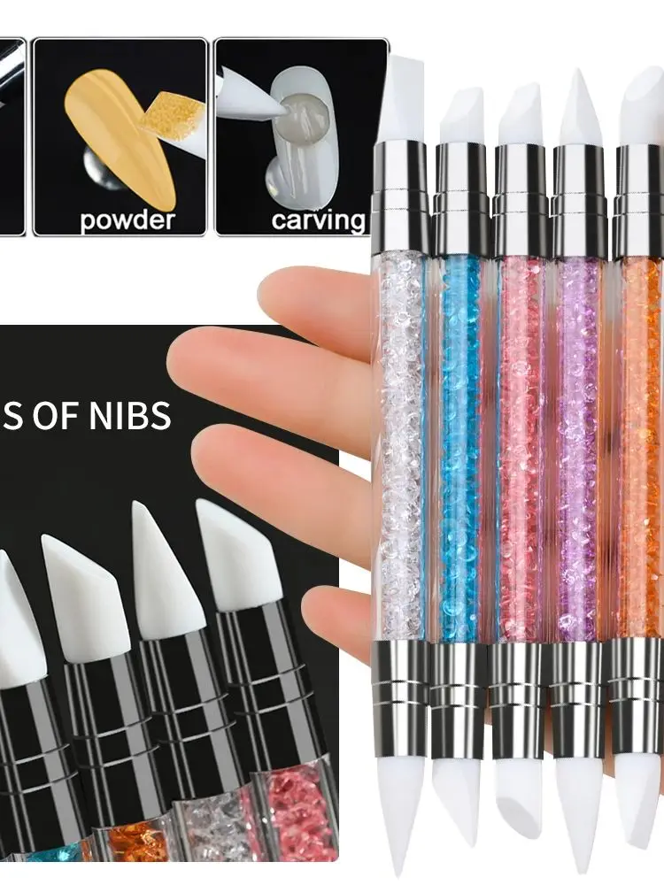 Description Picture 2 of itemDual Silicone Sculpture Dotting Pen 5Pcs/Set Rhinestone/Nail Powder/Acrylic Carving Pen Silicone Head Brush Dotting Tools Kits