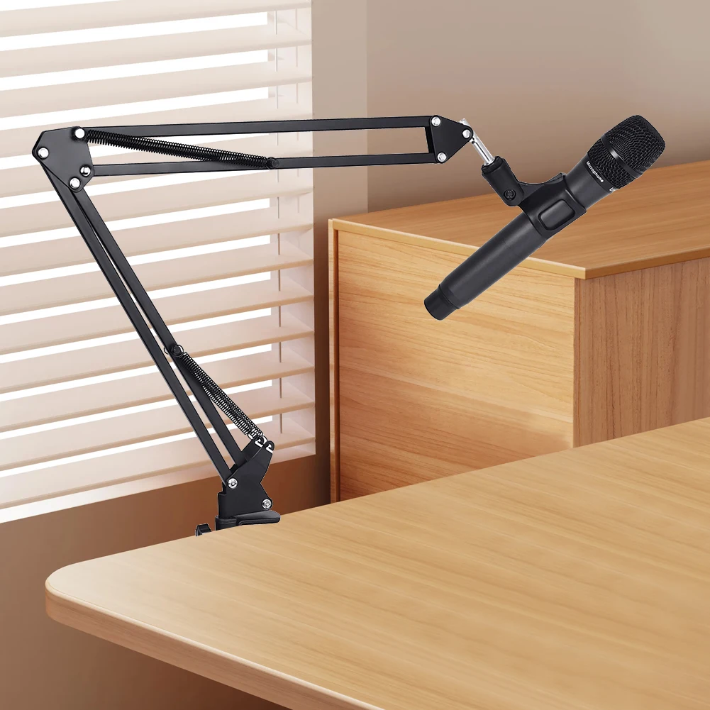 

Mic Arm 180 Degree Adjustable Overhead Boom Arm Desktop Clamp Boom Arm Scissor Mic Stand Foldable for Meeting Radio Studio