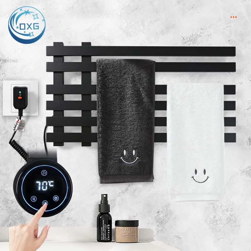 OXG Black/White/Gray Electric Heating Towel Rack Heat Dry Bathroom Towel, Wall Mounted Electric Towel Rack Touch Display