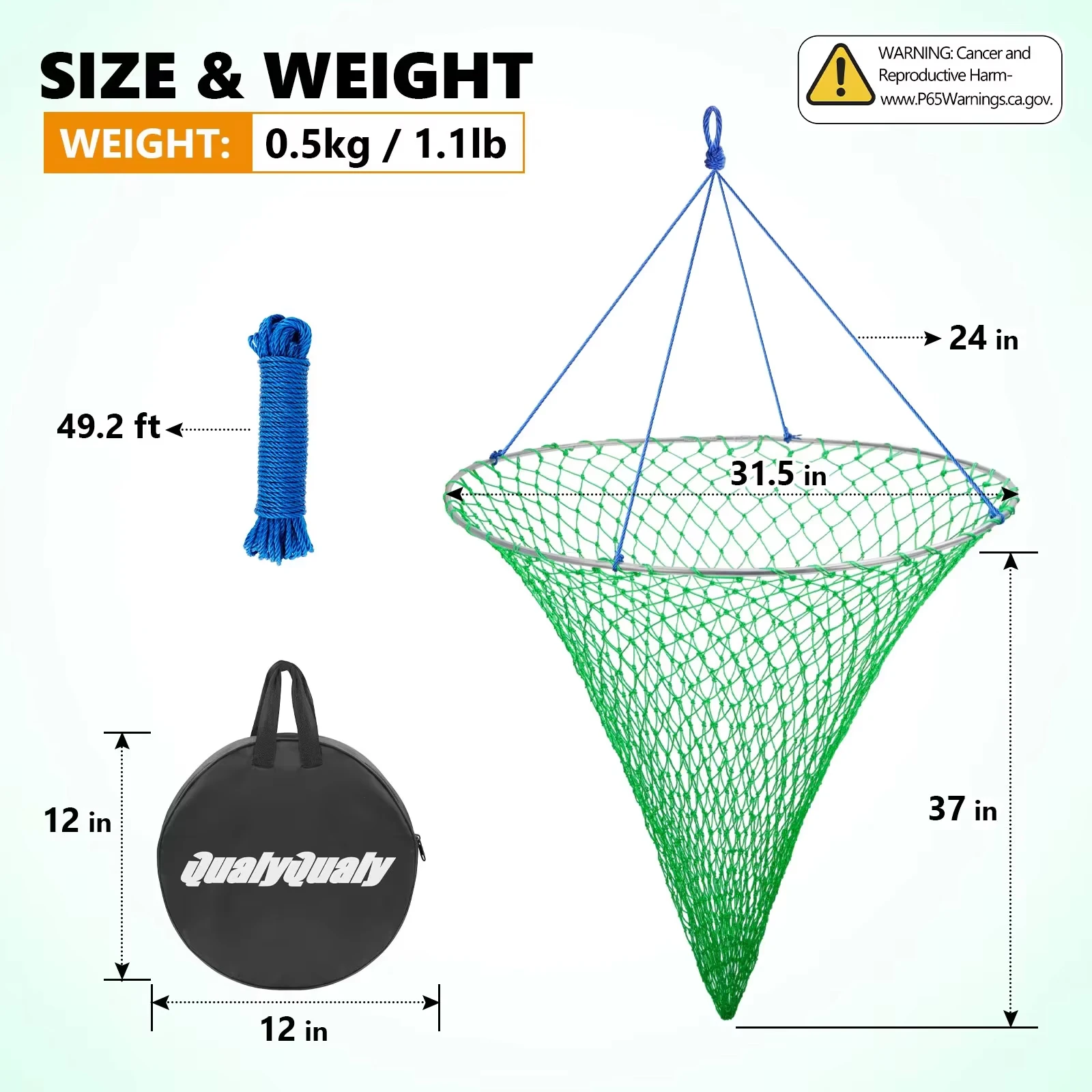 Foldable Green Portable Crab and Shrimp Fishing Net with Drop Landing Design