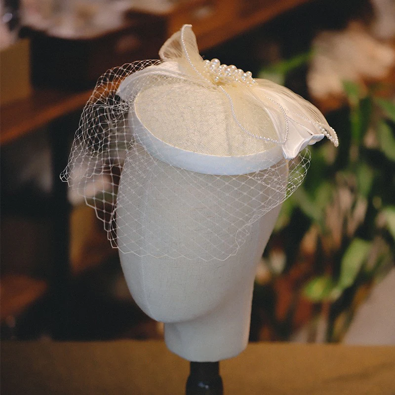 Sen Style Bowknot Beaded Tassel Net Hat Hair Accessories Bridal Hair Accessories For Wedding Photo Makeup