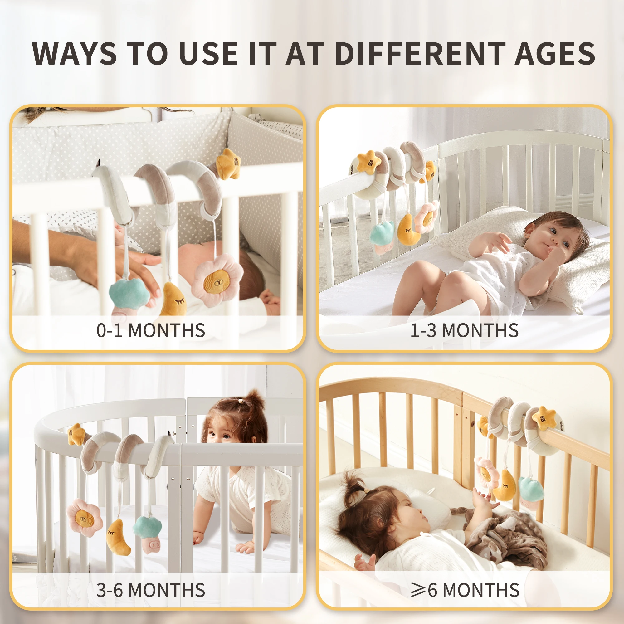 Baby Spiral Hanging Toys Car Seats Strollers Cribs Infant Rattle & Plush Sensory Toys 0-12 Months Beige baby toys baby rattle toys musical hanging toys hanging rattles toy plush rattle toy
