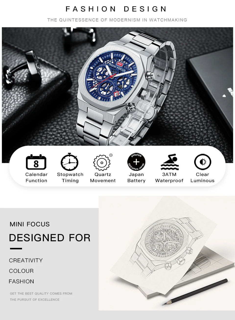 MINI FOCUS Quarzuhr für Herren, wasserdicht_voghion.com