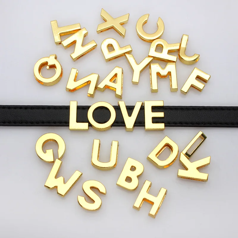 130pc/lot Hole 10mm Slide Letter DIY Slide Charm Alloy ENGLISH Alphabet Fit For 10MM Wristband Bracelet Jewelrys