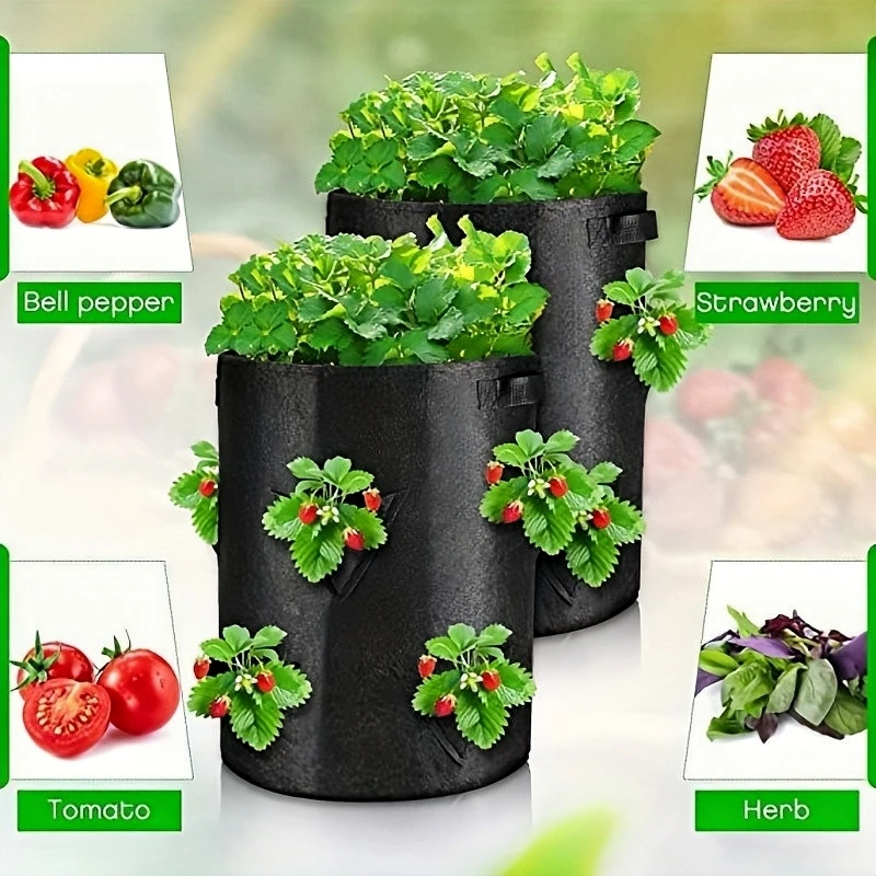 Planting Bags Spring Strawberry Growing Bag Vegetable Planting Bag Grow Pot Plant 5/7/10Gal Grow Garden Terrace Multi-mouth Container Bags