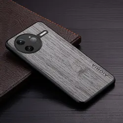 Luxury Bamboo Wood Pattern Leather Phone Case Cover for Poco F7 (Light Gray)
