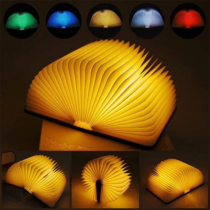 3D 크리 에이 티브 LED 책 접는 램프 RGB 5 색 나무 책 램프 USB 충전식 밤 램프 데스크탑 장식 램프 어린이 선물