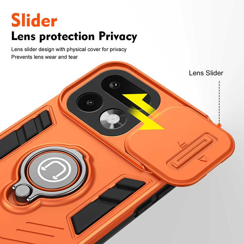 Enhanced Armor Phone Case with Magnetic Ring Holder and Camera Protection Slider - Anti-Impact Cushion Cover