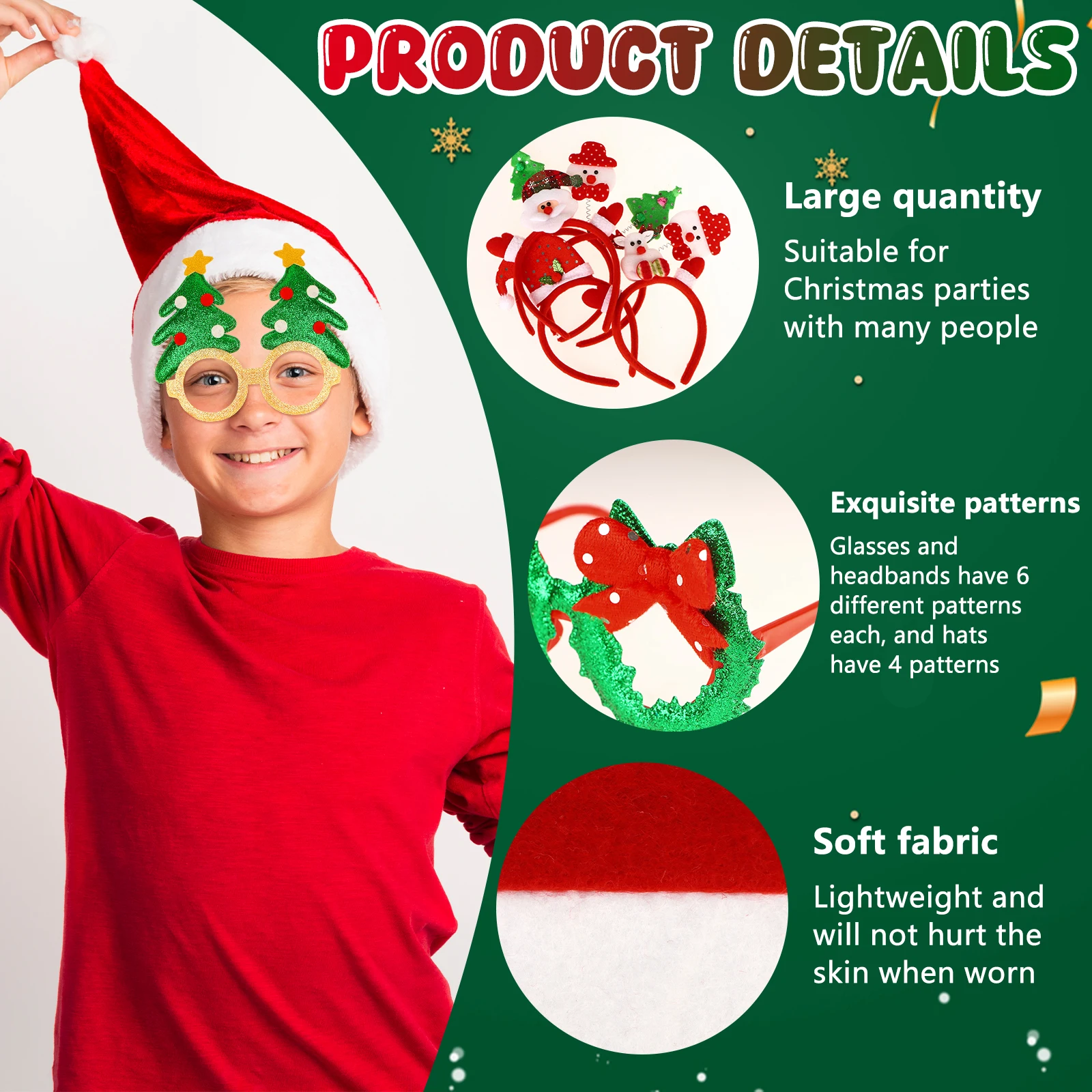 18 PCS Christmas Headbands And Glasses Frames Christmas Hat Set Headbands Hat Party Glasses Frames