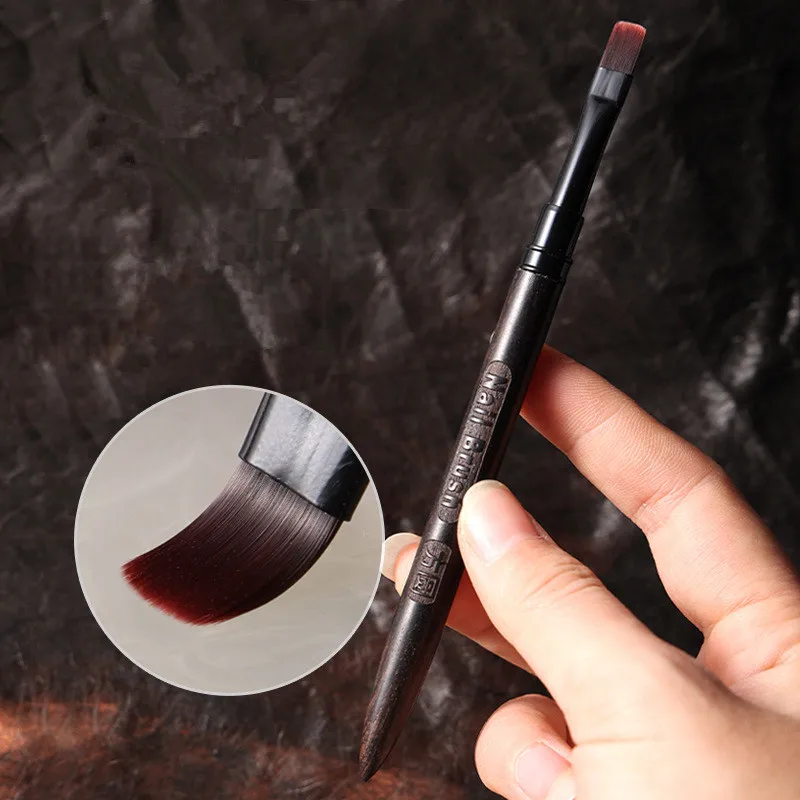 Round Wood Handle Nail Art Brush Triangular Spatula Drawing Painting Line Pen Flat Round Metal Manicure Tools 3