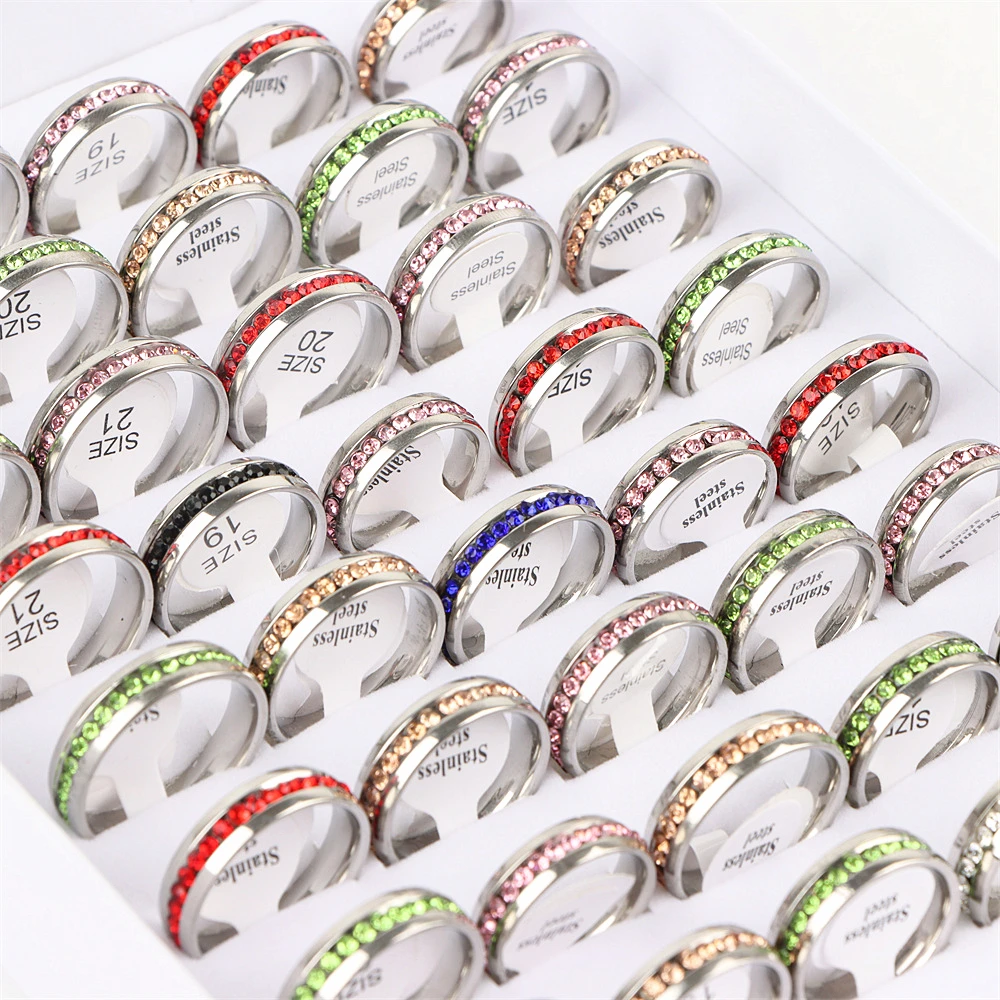 Fashion Stainless Steel Zircon Rings For Women Men 10Pcs/Lot wedding rings couple rings finger rings fashion ring gold rings zircon rings stainless steel rings metal rings