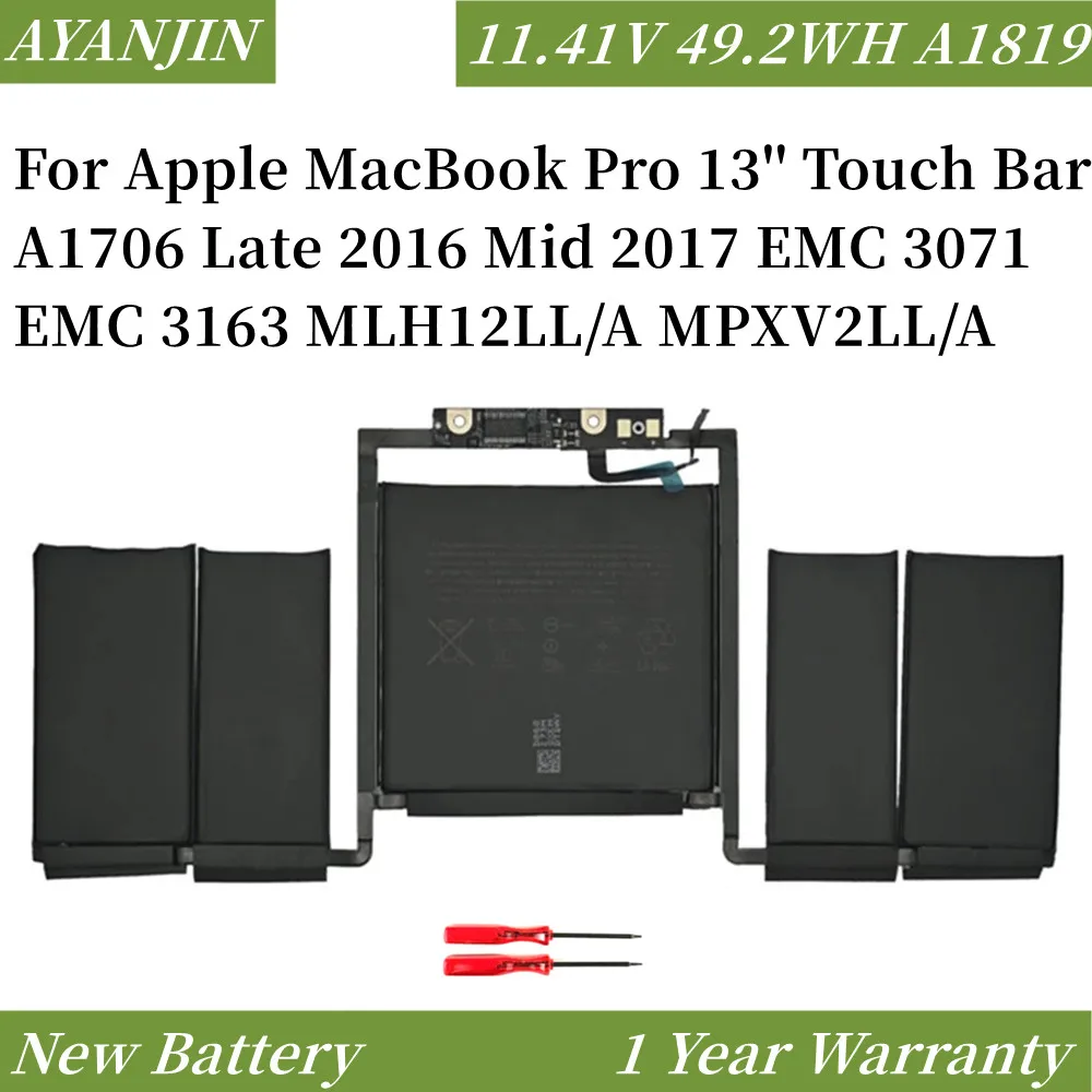 Bateria para Apple Macbook Pro Touch Bar A1819 A1819 A1706 Late 2023 Mid 2023 Emc 3071 Emc 3163 Mlh12ll a Mpxv2ll a 11.41v 50.2 wh