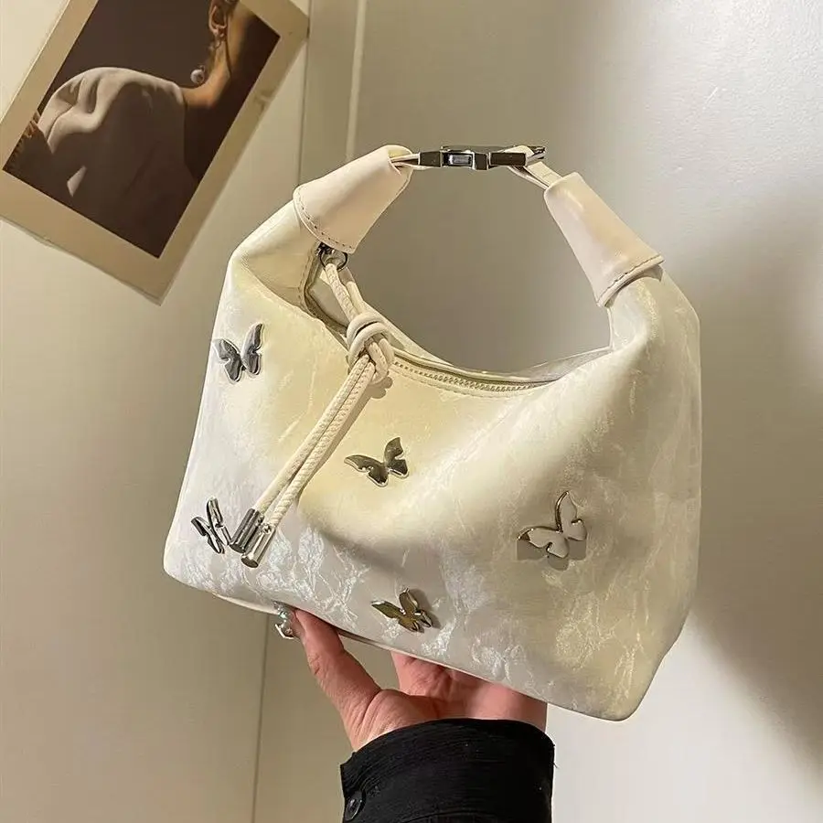 Harajuku Style Sweet Cute Handbag Women Butterfly Applique Large Capacity Shoulder Bag Ladies Retro Elegant Gentle Crossbody Bag