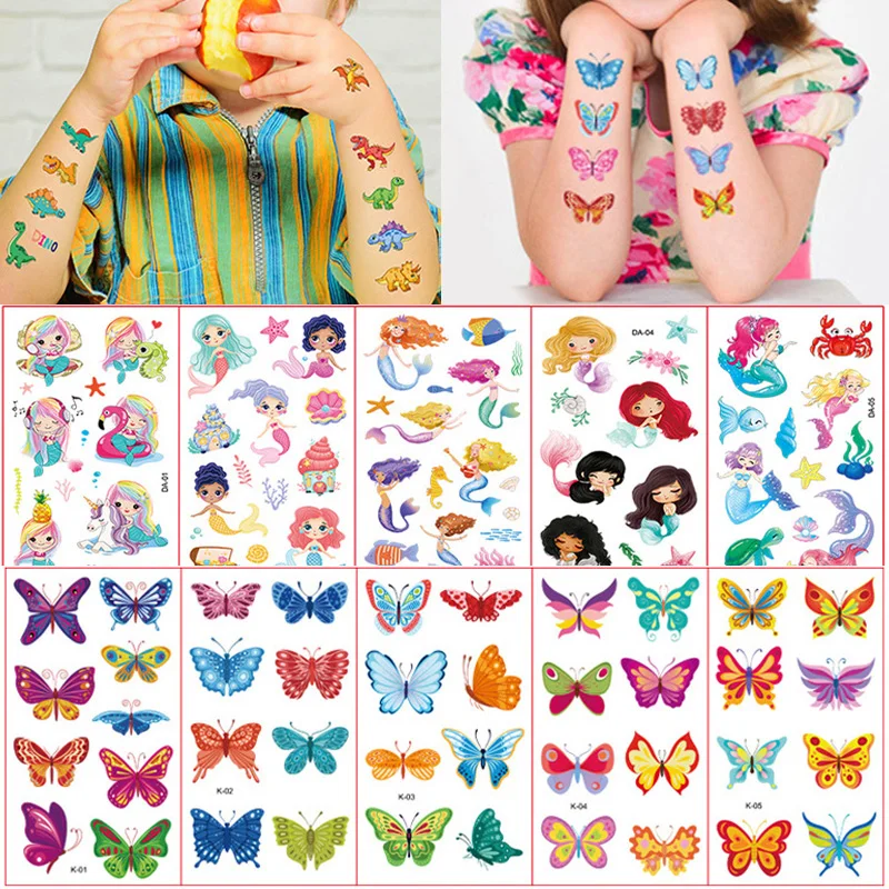 Faux tatouages imperméables, 10 feuilles, autocollants à motifs mignons, tatouages temporaires d'océan pour enfants, décoration de fête d'anniversaire_voghion.com