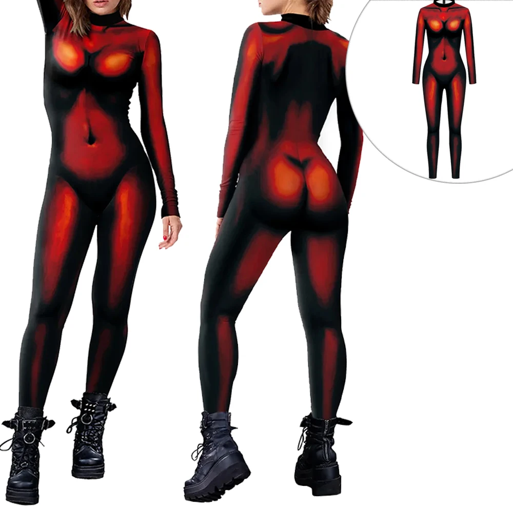 

Halloween Sexy Bodysuit Adult Holiday Party Disguise Cosplay Costume Oufit Funny Digital Printing Stage Jumpsuit Catsuit