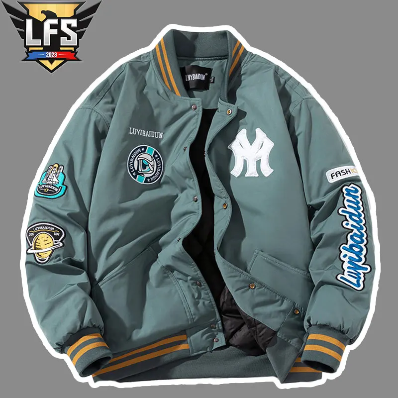 

Classic American Street Bomber Jacket Autumn Couple Embroidered Thick College Jacket Single Breasted Fashion Outdoor Coat 2023