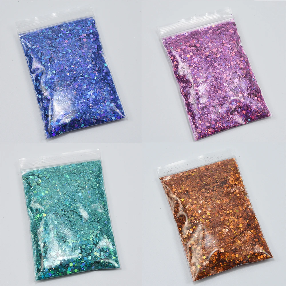 

1000g Holographic Mixed Hexagon Shape Nail Glitter Chunky Sequins 3D Laser Sparkly Flakes Slices Manicure Nail Art Decorations