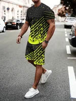 2025 Urban Street Trend Men’s Suit Summer Casual Short Sleeve Shorts 2 Pieces Unique Geometric Print Outdoor Casual