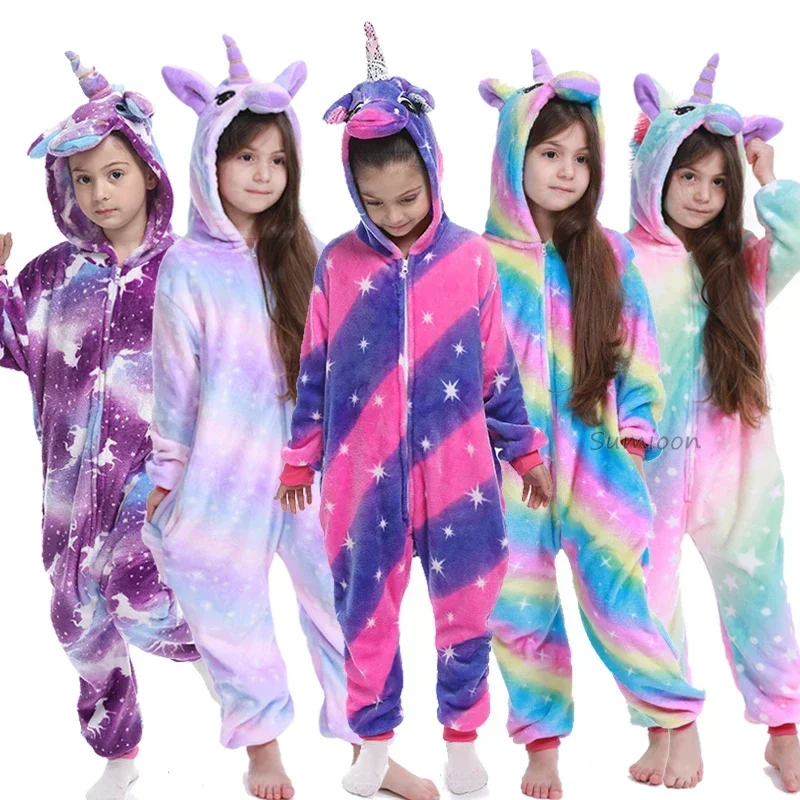 Kids Animal Pajamas boys girls Stitch Dinosaur Panda Cosplay Costumes For Halloween Unicorn Kigurumi Onesies kids pajamas