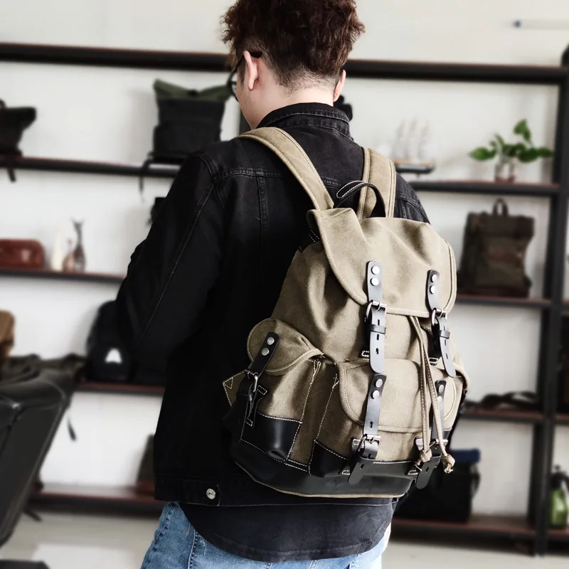 Canvas Backpack Men Fashion Business Laptop Bagpacks Retro School