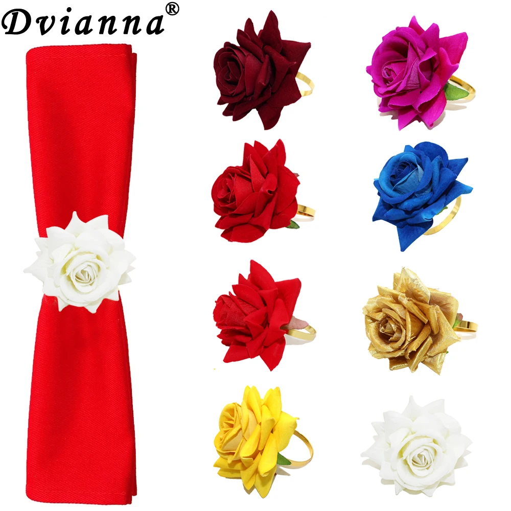 Dvianna 8Pcs Flower Napkin Rings Red Rose Napkin Holder Rings