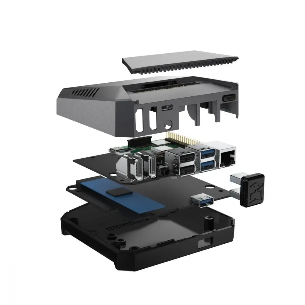 Pi 4, M.2 SSD Slot De Expansão, Ventilador, IR UASP, M.2