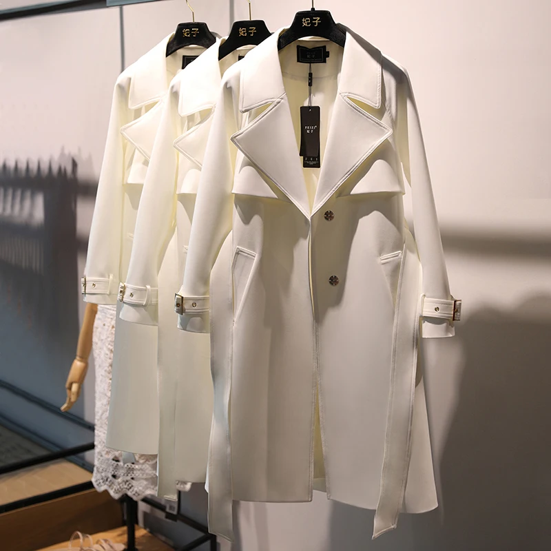 Trench Coat Women 2024 New Spring Autumn Fashion Simple High-End Temperament Chic Mid-Length Trench Long Sleeve Solid Color Coat - 3