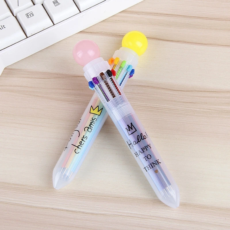 1pcs Creative Multicolor Office School Ballpoint Pen For Kids Gift Fashion 10 Colors Stationary Writing Pens Simple Signing Pen multifunction ballpoint pen,multifunctional pen,ballpoint pen,ball point pen