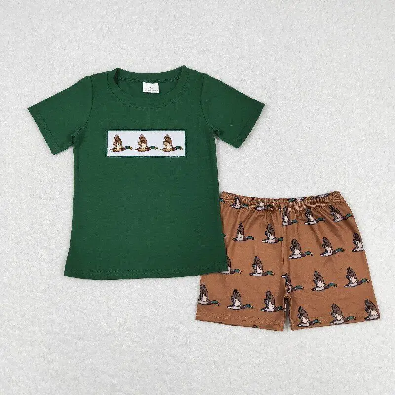 

New arrivals RTS cute boy embroidery outfit toddler outfits duck shorts set children clothing baby boy boutique clothes