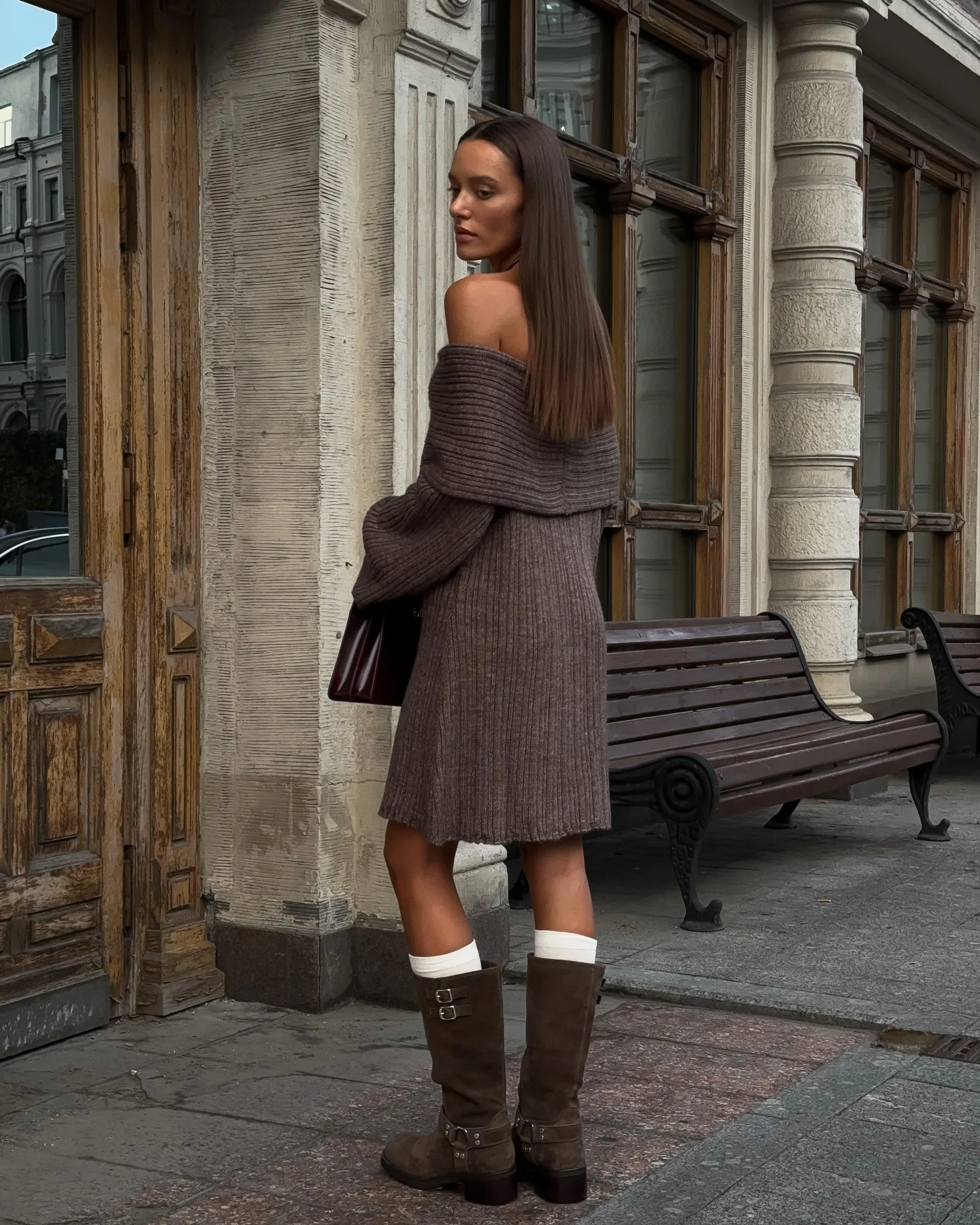 Elegant One-Shoulder Knitted Dress For Women Loose Sexy Rib knit Sweater Autumn Winter Midi Dresses Female Long Sleeve