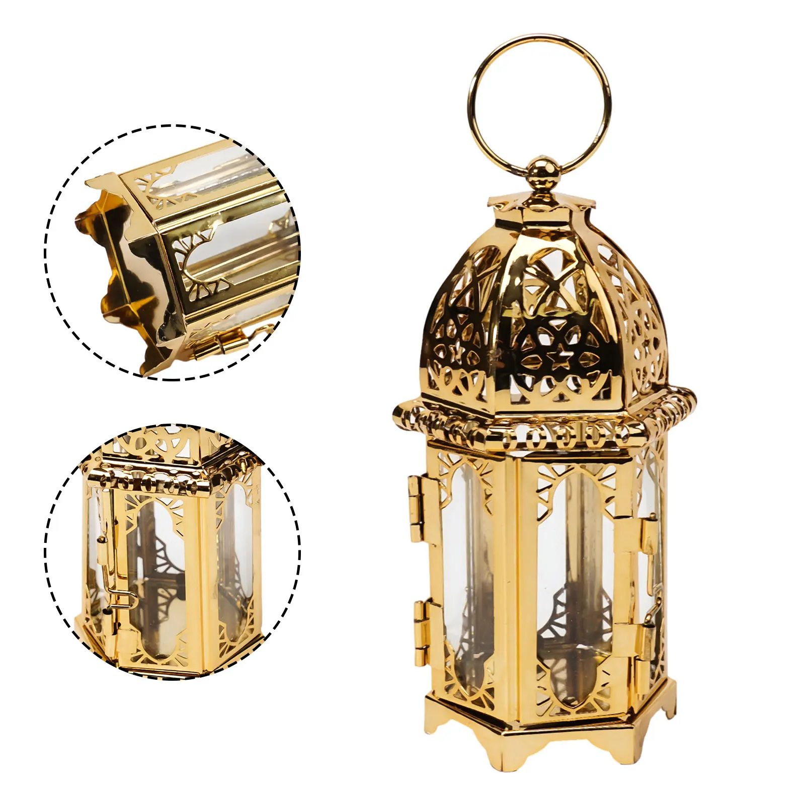 Gold European Castle Candlestick Vintage Hanging Candle Holder Moroccan Glass Candle Lantern Wedding Home Decor Ornaments