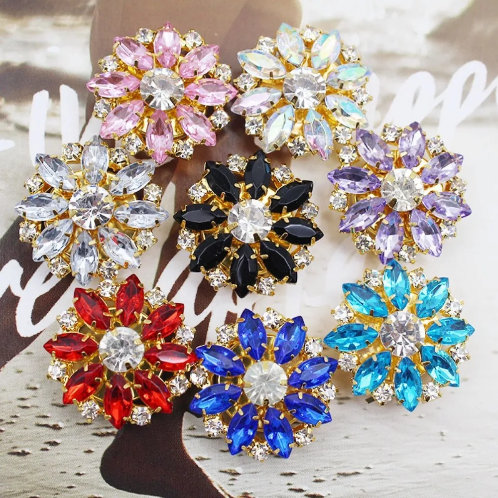 New Design Rhinestone Rhinestone Button Cover DIY Accessories Alloy Button Covers Set Flower Cufflinks Decor for Men Women