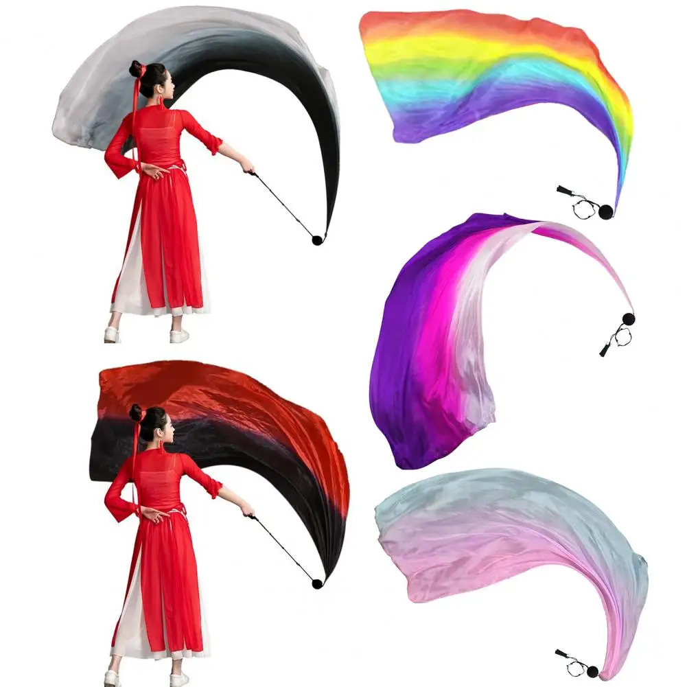 Folding Fan Mini Fan Hand Fan Wooden Hand Fan Gauze Scarf Women Stage Performance Wear Belly Dance Gradient Color Flowy Long Scarf Ball Set Fan Classical Dance Hand Fan