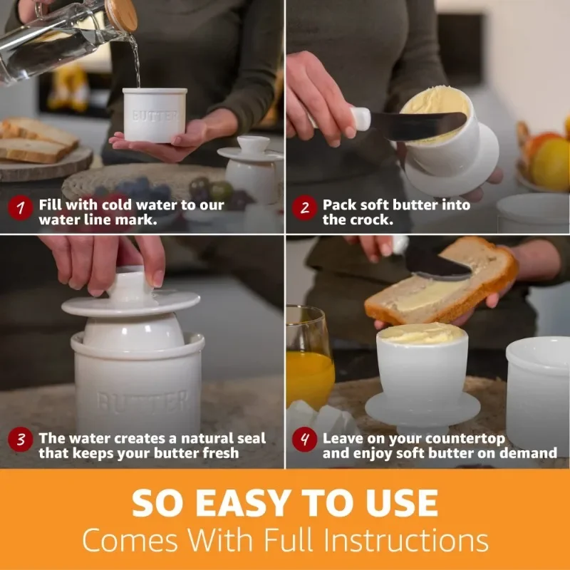 With lid French Butter Crock For Counter On Demand Spreadable Butter Ceramic Bell Style Jar Dish Cheese Storage