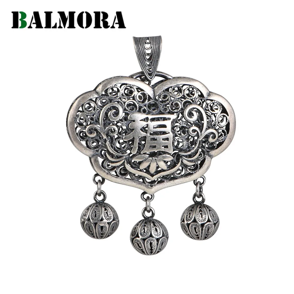 

BALMORA Настоящий Серебряный S990 винтажный замок на удачу долголетия модный полый кулон кисточки ювелирные изделия DIY подарок для женщин мужчин