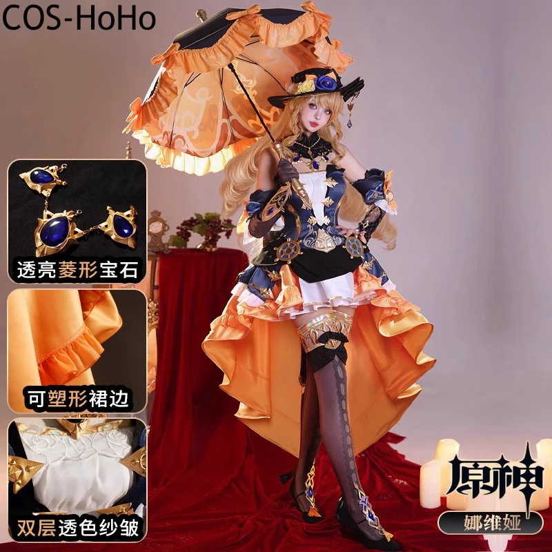 

COS-HoHo Genshin Impact Navia Game Suit Gorgeous Lovely Dress Cosplay Costume Halloween Carnival Party Role Play Outfit Women