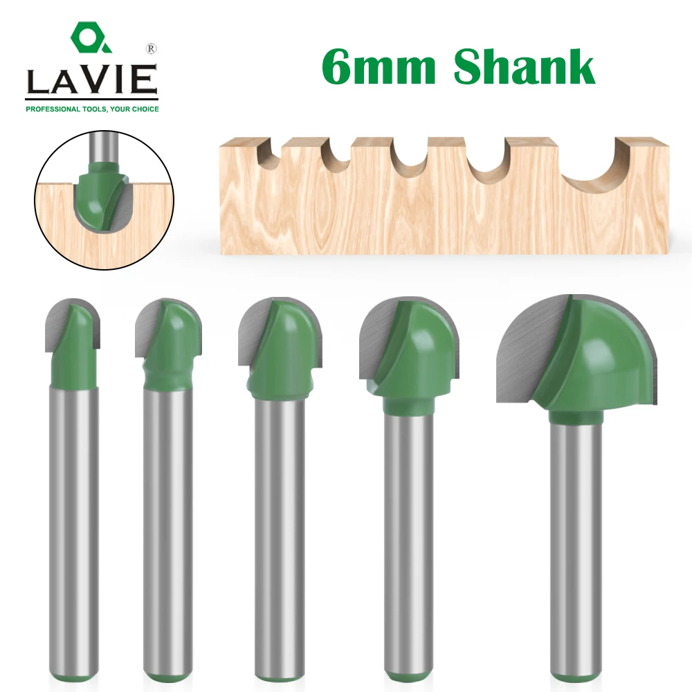 

LAVIE 1pc 6mm Shank Ball Nose End Mill Round Nose Cove CNC Milling Bit Radius Core Box Solid Carbide Router Bit Tools MC06001