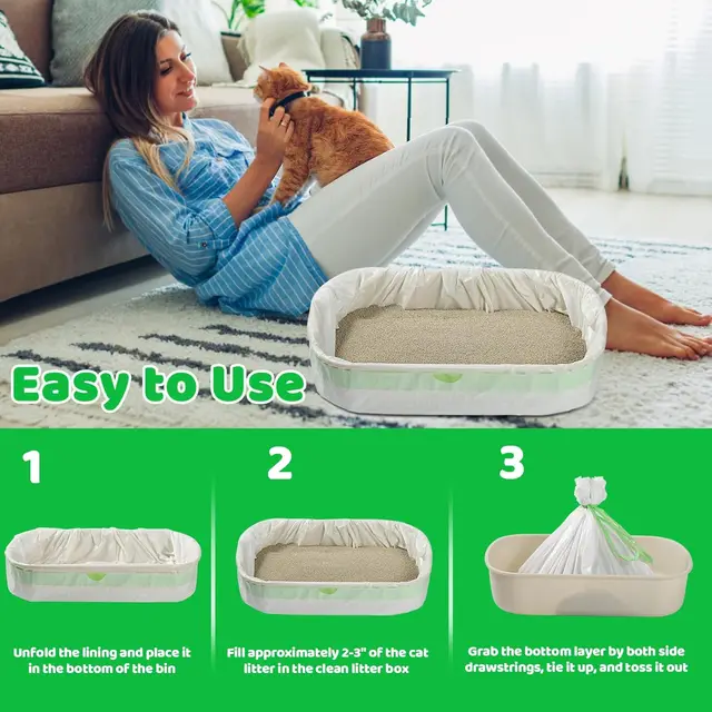 Heavy Duty Extra Thick Litter Pan Liners,Jumbo Drawstring Cat Litter Bags,Large Litter Box Liners 37x18inch 1/2/5 Rolls 5