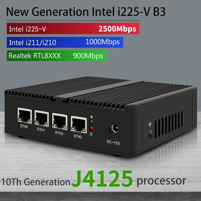CWWK J4125 Fanless 2.5G Router Nano Mini PC 4 Intel i225-V B3 2.5GbE Nics pfSense Firewall Router new 11th gen n5095 router quad core 2 5g pfsense 4 intel i225 nics nvme 2 ddr4 fanless mini pc opnsense firewall vpn server
