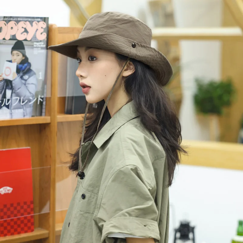 

Khaki Hiking Women Fisherman Hat for Spring Summer Cowboy Style Climbing Cap