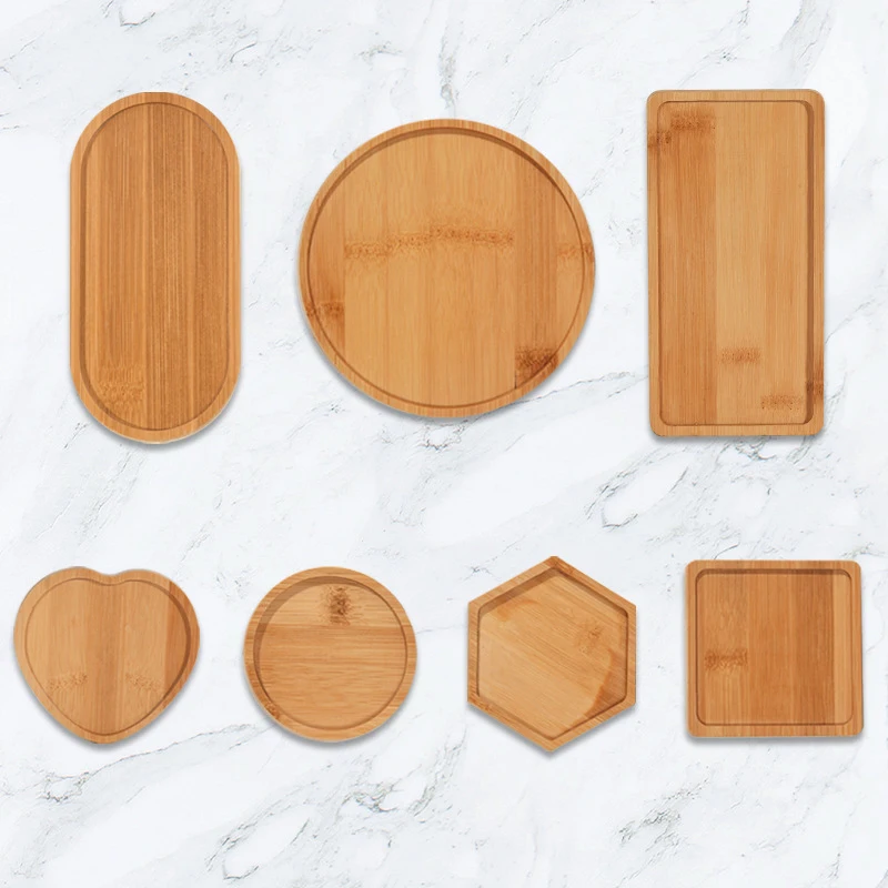Wooden Tray Multi Bamboo Multi Shape Wooden Holder Pot Tray Coffee Coaster Home Garden Decor Photography Props 6