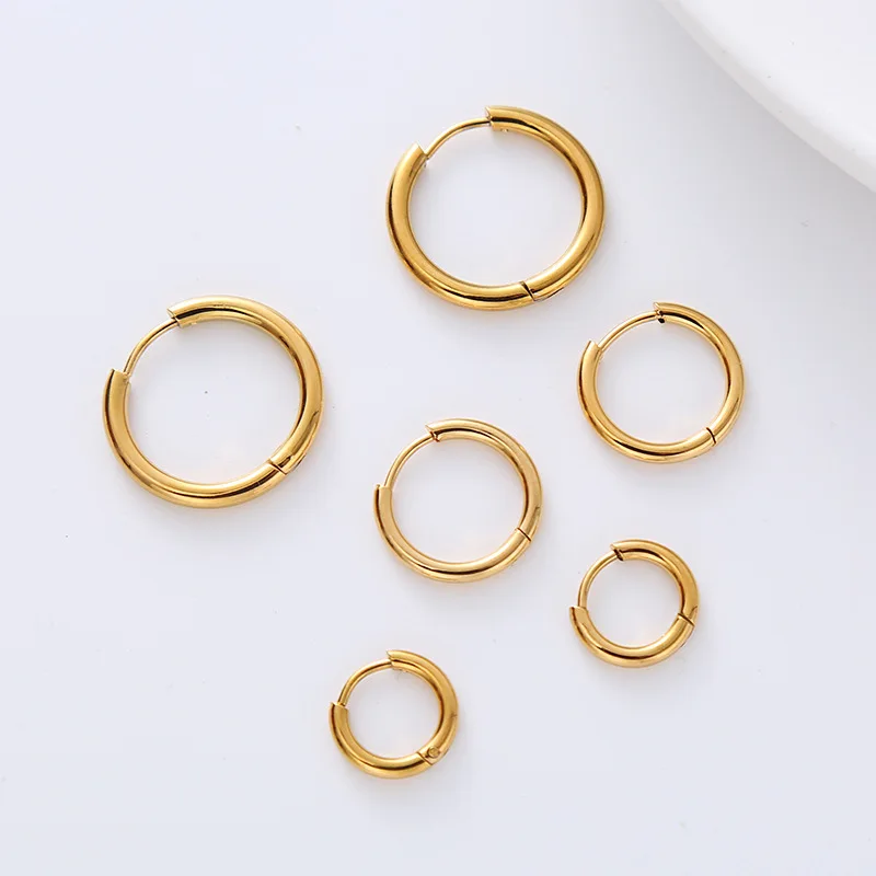 12pairs/set Stainless Steel Round Earrings Charms Closed Ear Buckle Hoop Shiny Succinct Earrings For Jewelry Gifts