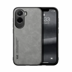 Luxury Leather Texture Shockproof Silky Feel Case with Magnetic Attraction for Poco m7 4g (Light grey)