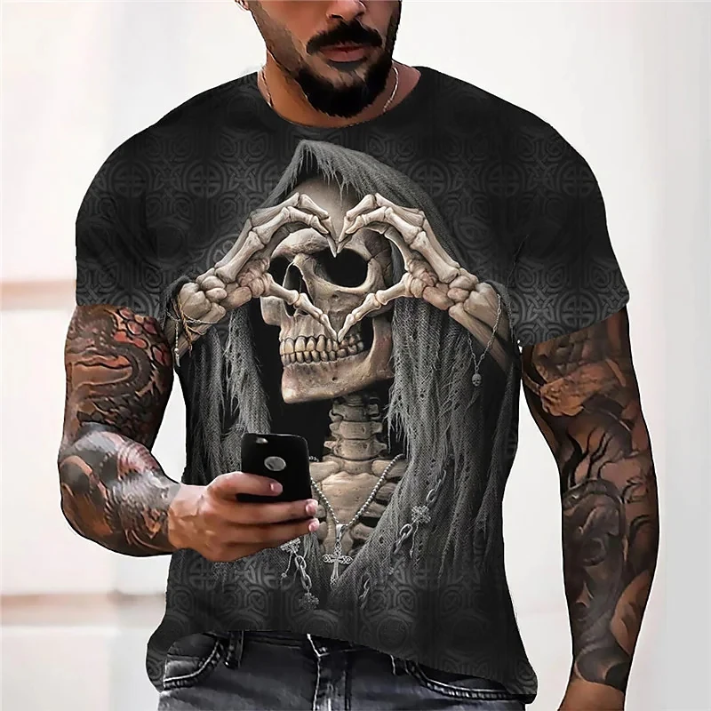 Vintage Men's Skull T Shirt 3d Print Skull Death T-shirts For Men Horror Short Sleeve Oversized Tops Tee Shirt Man Clothing Goku