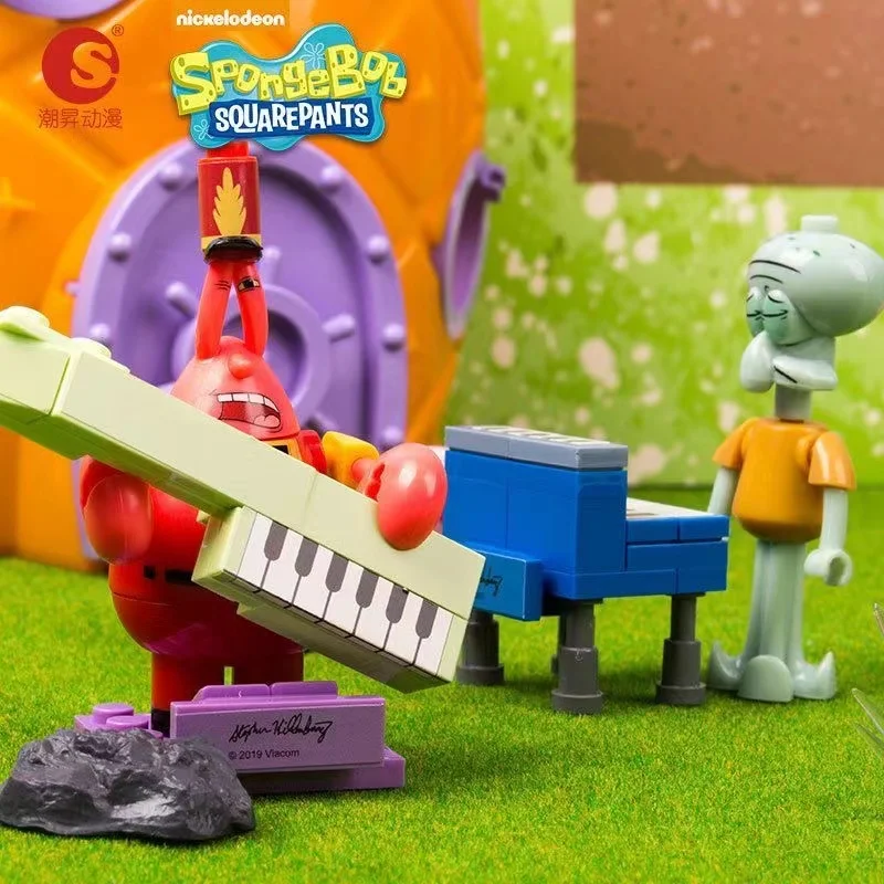 6PCS SpongeBob SquarePants Surprise Egg Patrick Star Squidward Tentacles Music Party Building Block Twisted Egg Toys For Kids