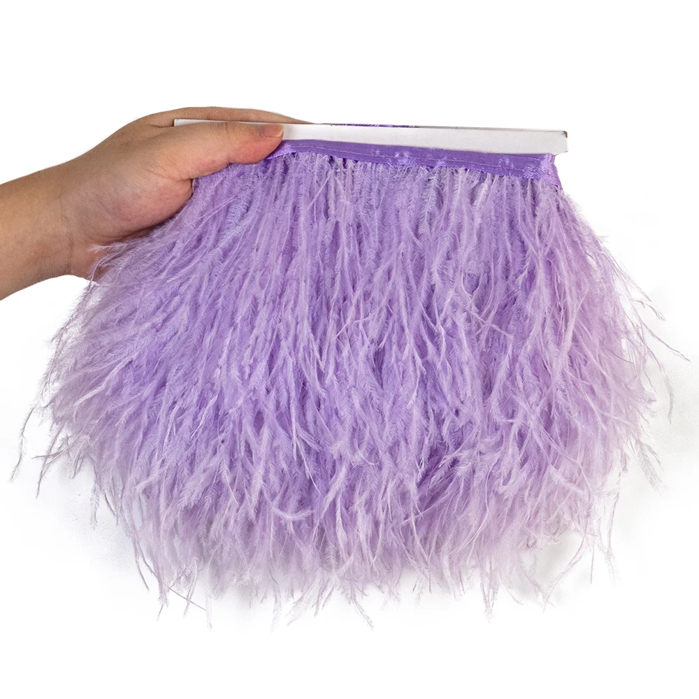 Ostrich Feathers 1/5/10Meters Light Purple Ostrich Feathers Ribbon 8-10cm/3-4Inch Long Feather Trim Fringe For Party Costumes Sewing Accessories