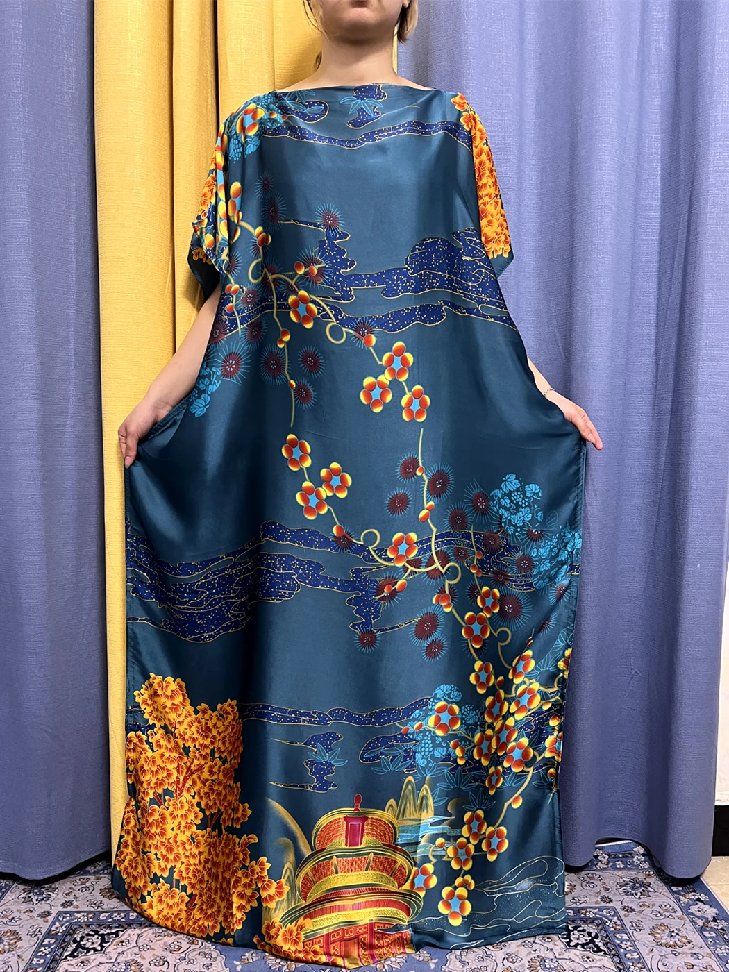 Abayas For Women 2023 Muslim Summer Loose Print Silk Femme Robe African Nigeria Kanga Clothing Moroccan Caftan With Belt Turban